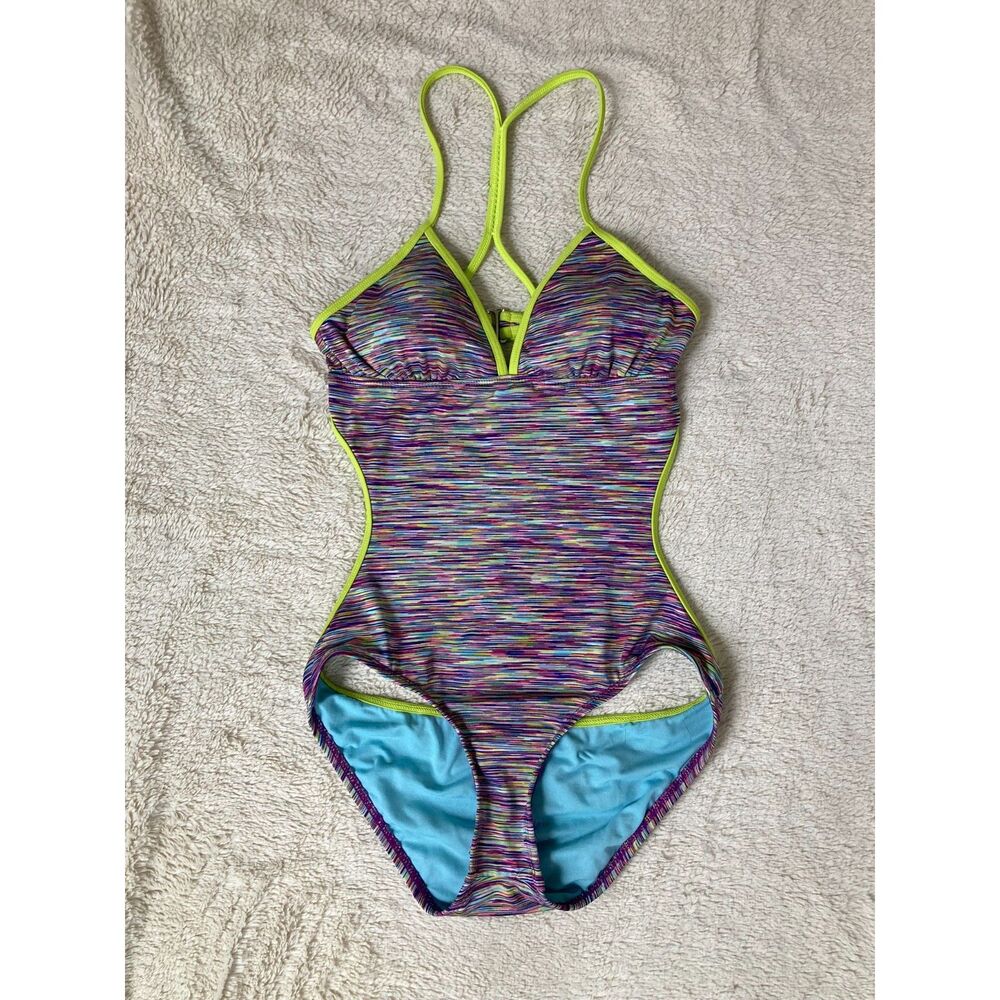 Athleta USA Made 2013 Line Space Dye Kata One Piece Back Cut Out T Back Strap S - Picture 2 of 14